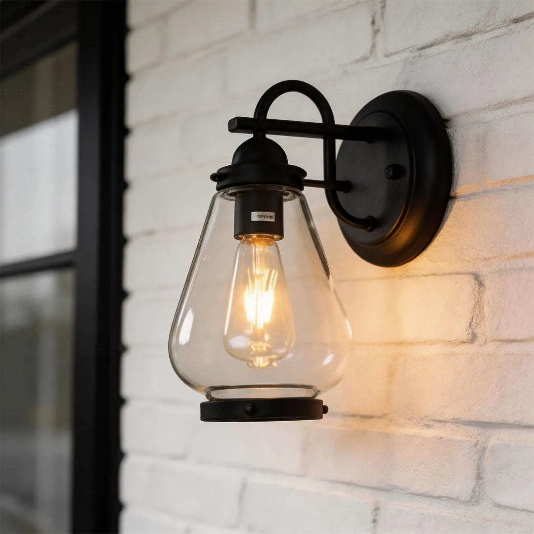 Vintage Sconce Wall Light Clear Glass Outdoor Lantern Light