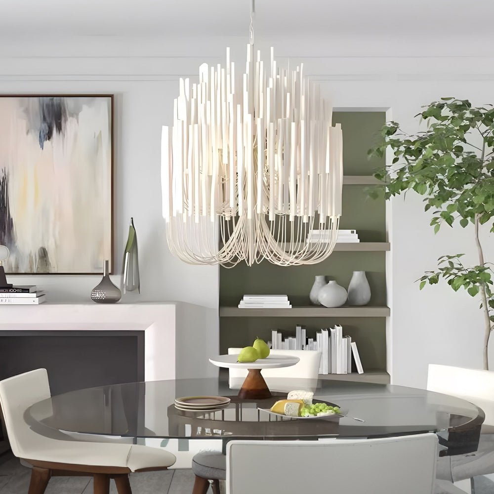 Organic Stick Chandelier White Painted Wooden Ceiling Light