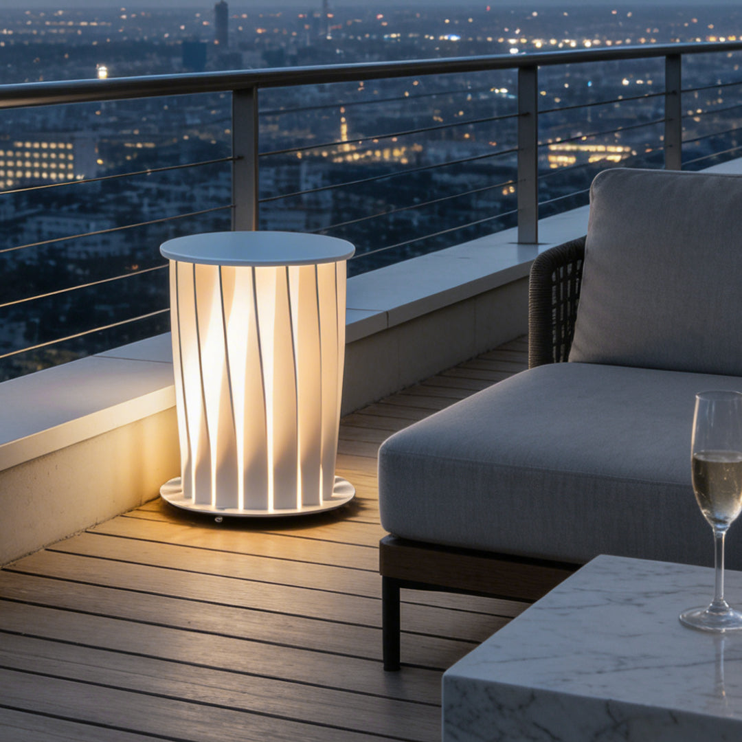 Modern Outdoor Lanterns White Twisted Metal LED Light