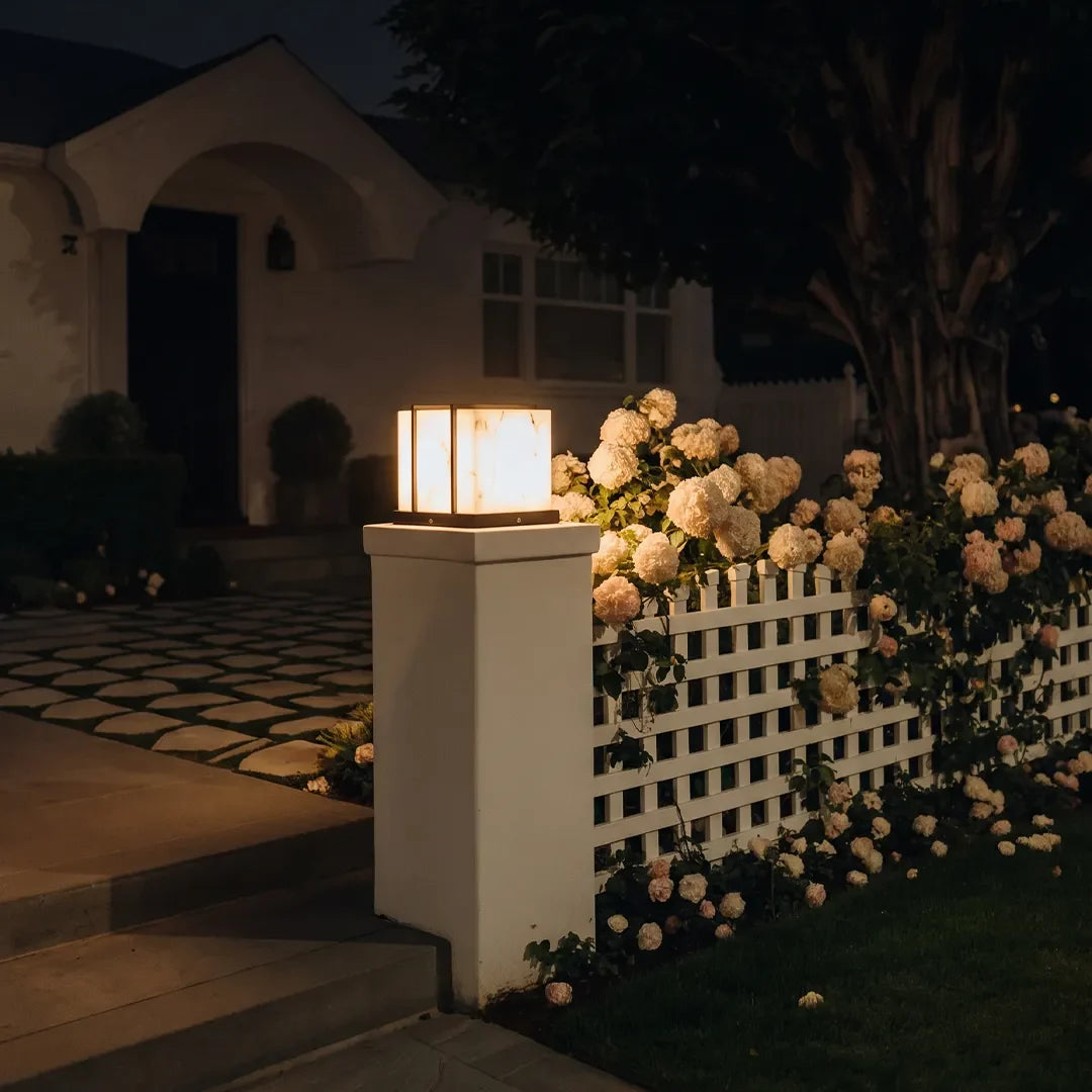 Square Outdoor Pillar Lights Modern Waterproof Faux Marble Light