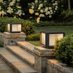 Modern Pillar Lights Layered Ribbed Glass Outdoor Light