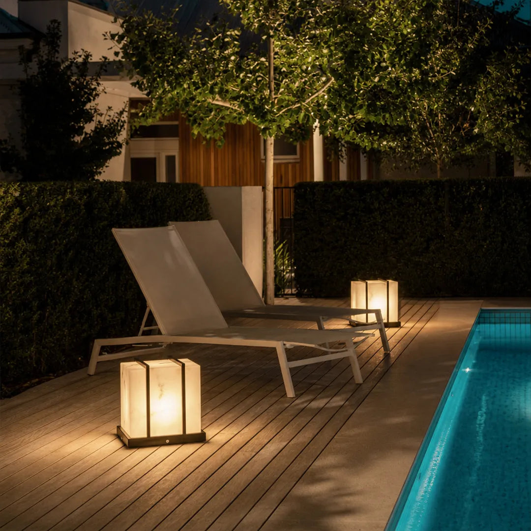 Square Outdoor Pillar Lights Modern Waterproof Faux Marble Light