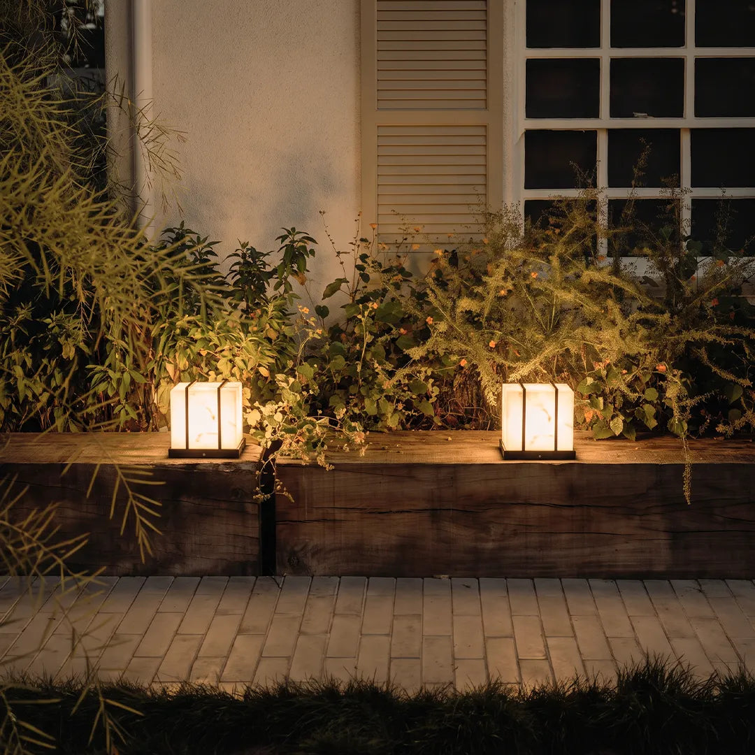 Square Outdoor Pillar Lights Modern Waterproof Faux Marble Light