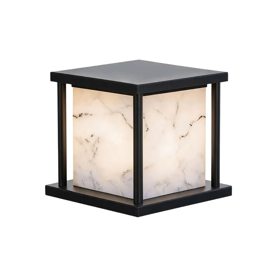 Outdoor Pillar Solar Lights Modern Faux Marble Light