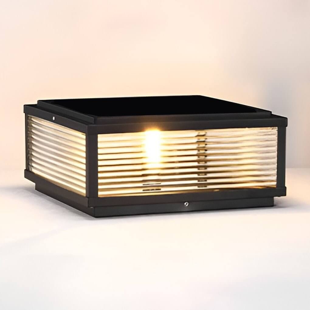 Square Pillar Light Ribbed Glass Outdoor Metal Light