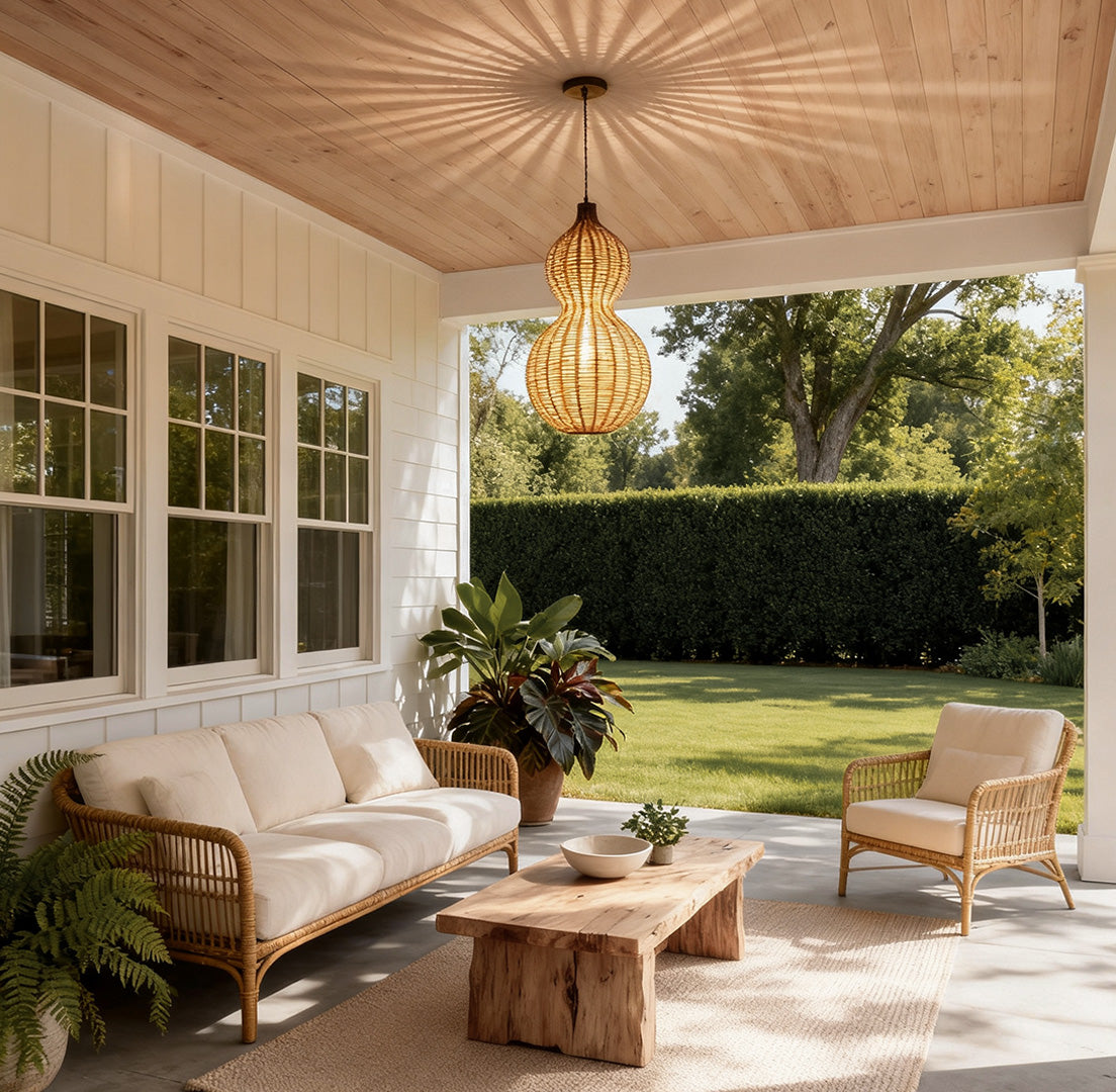 Modern Rattan Pendant Light Country Woven Gourd Hanging Ceiling Light
