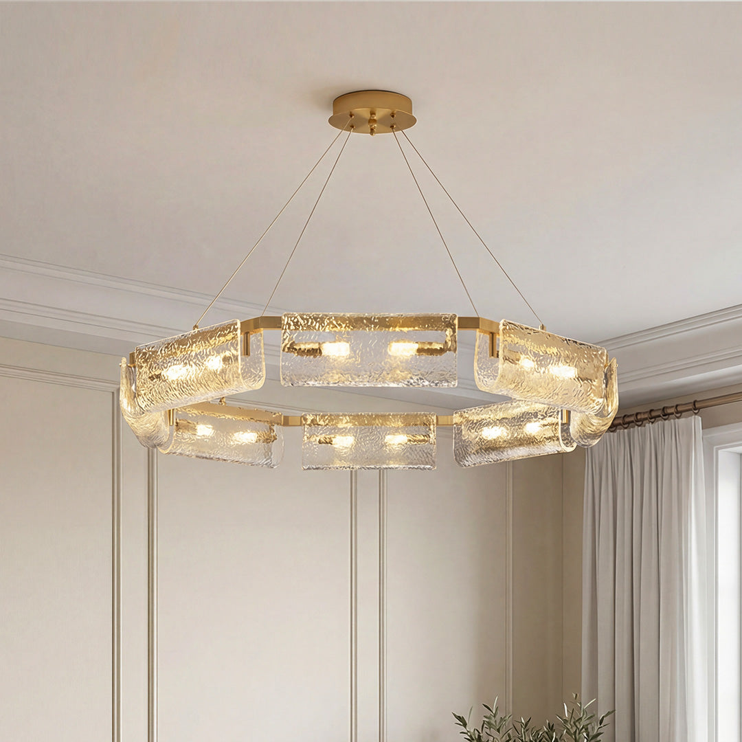 Rectangular Glass Chandelier Italian Luxury Full Brass Ceiling Light