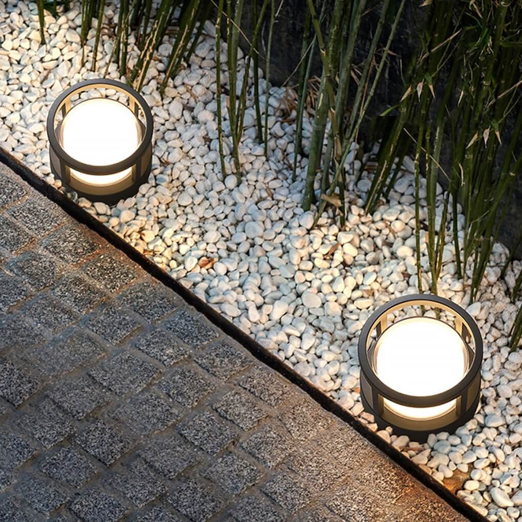 [Open-Box]Modern Round Outdoor Post Light Double-Layered Lampshade Light