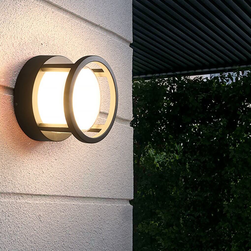[Open-Box]Modern Round Outdoor Post Light Double-Layered Lampshade Light