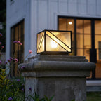 Black Outdoor Pillar Lights Modern Square Copper Waterproof Light