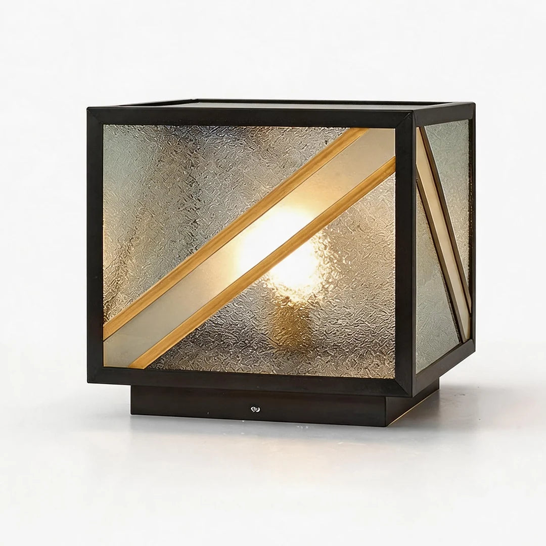 Black Outdoor Pillar Lights Modern Square Copper Waterproof Light
