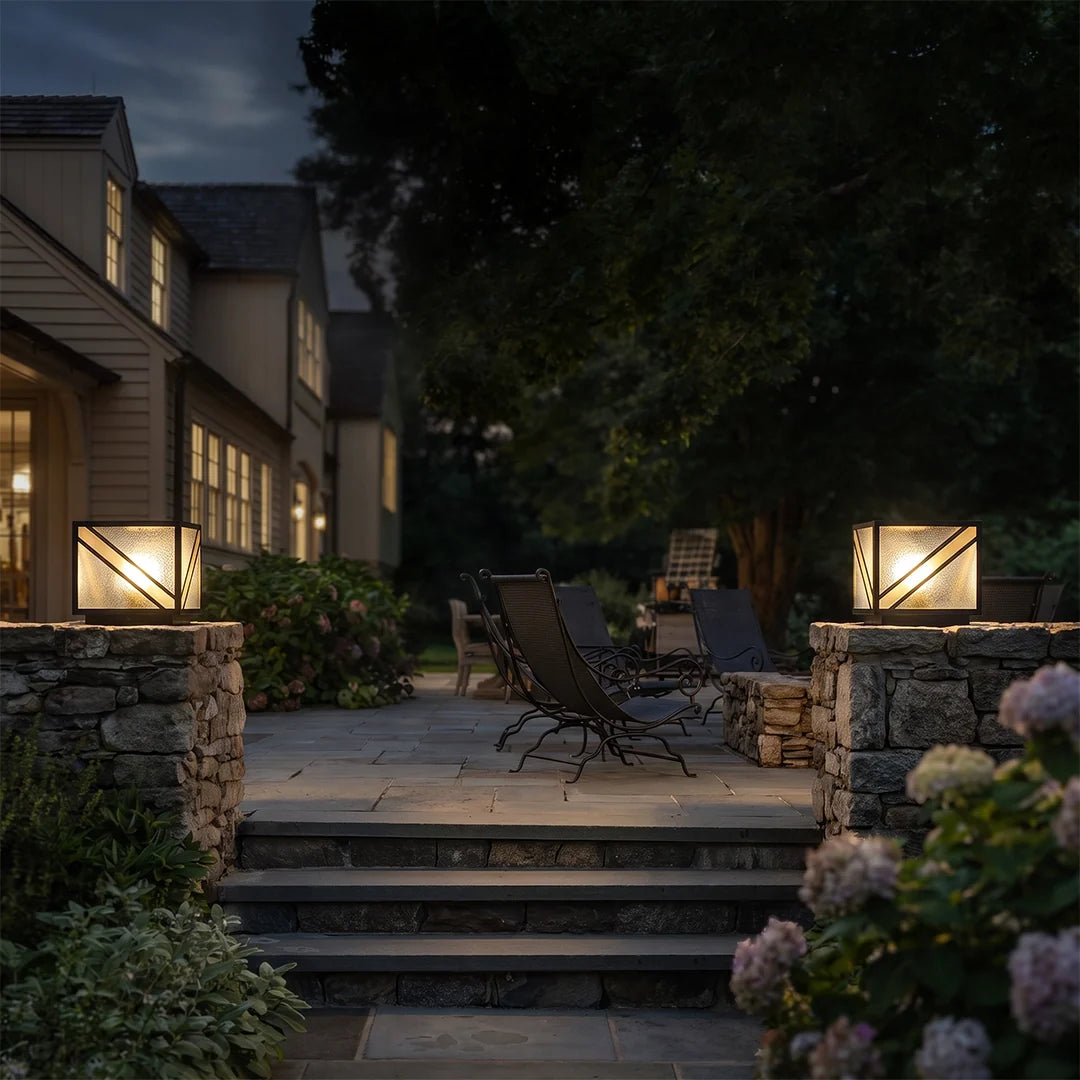 Black Outdoor Pillar Lights Modern Square Copper Waterproof Light