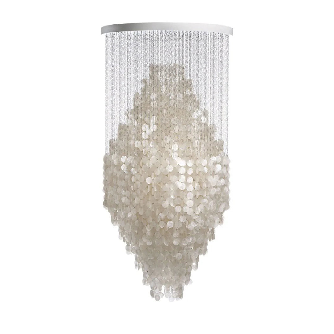 Modern Staircase Chandelier Cream-Style Round Shell Ceiling Light