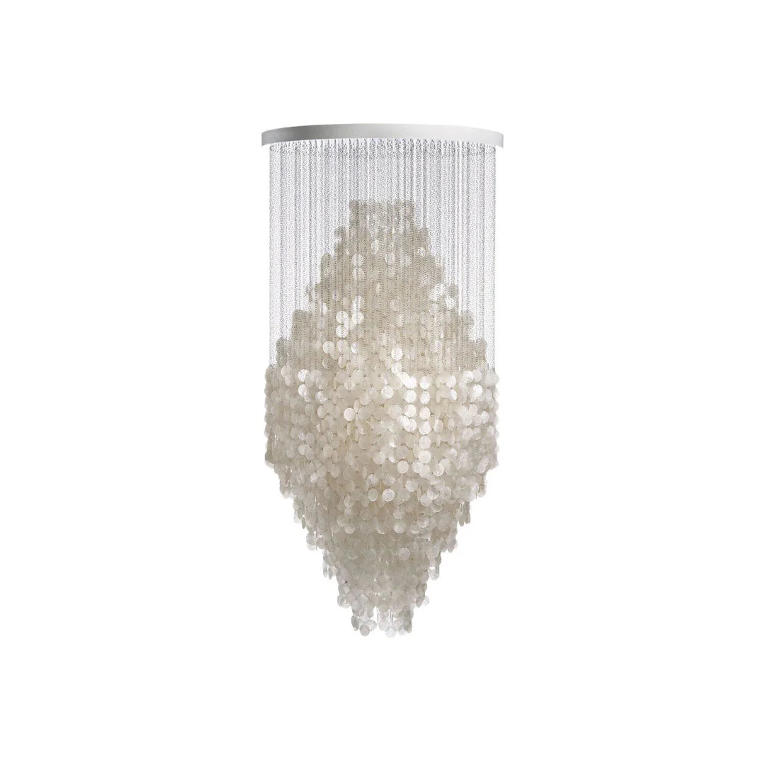 Modern Staircase Chandelier Cream-Style Round Shell Ceiling Light