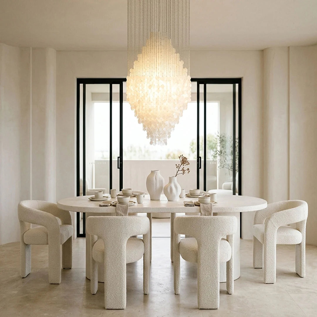 Modern Staircase Chandelier Cream-Style Round Shell Ceiling Light