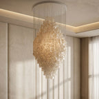Modern Staircase Chandelier Cream-Style Round Shell Ceiling Light