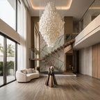 Modern Staircase Chandelier Cream-Style Round Shell Ceiling Light