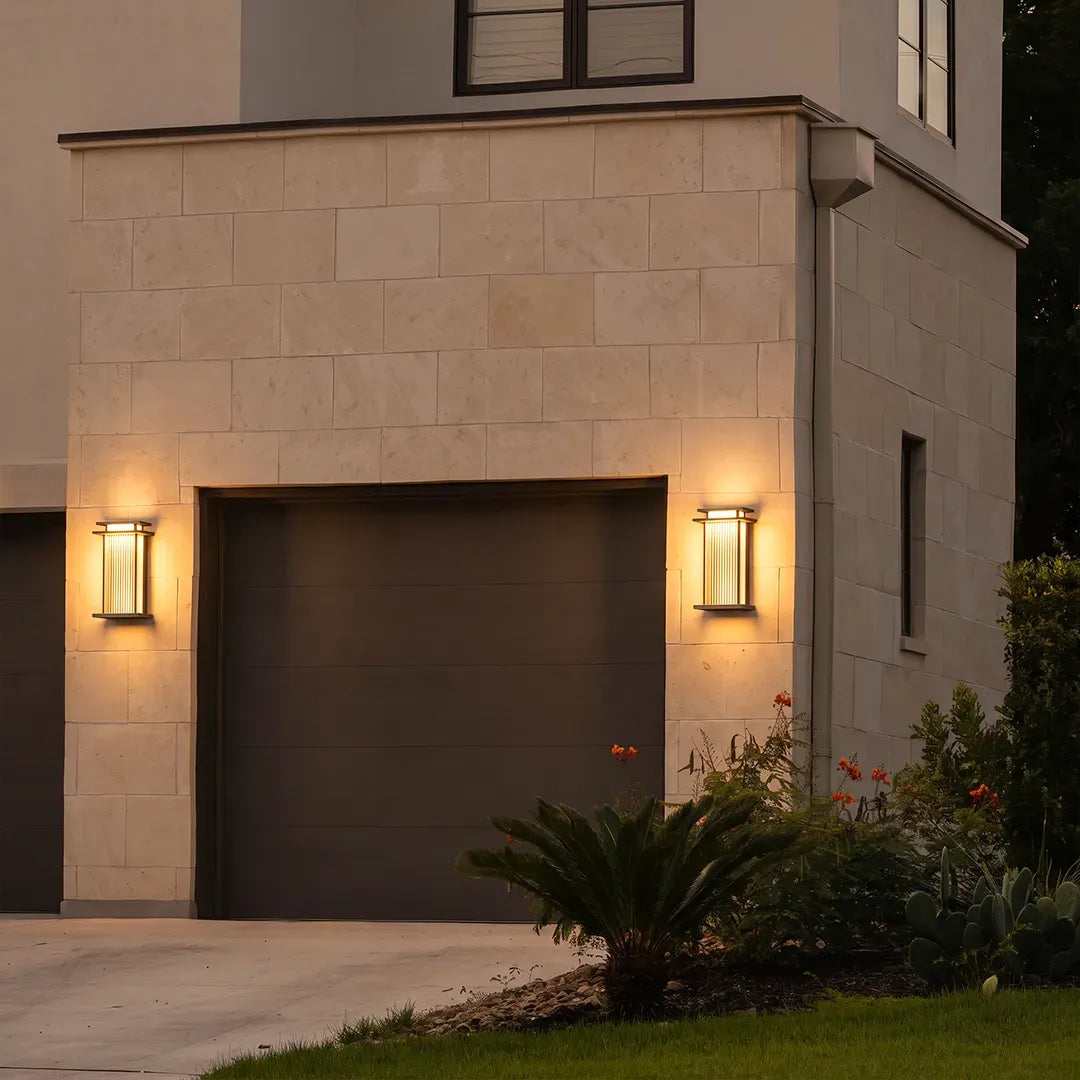 Modern Vertical Wall Sconce Ribbed Glass Outdoor Light