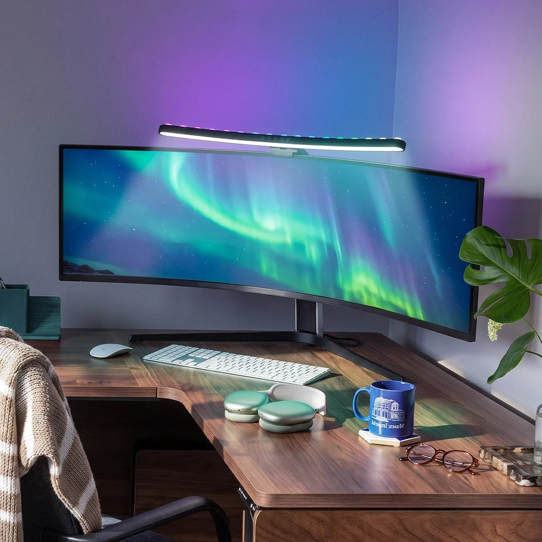 Black Modern Table Lamp Extended Curved Monitor Eye-Care LED Lamp