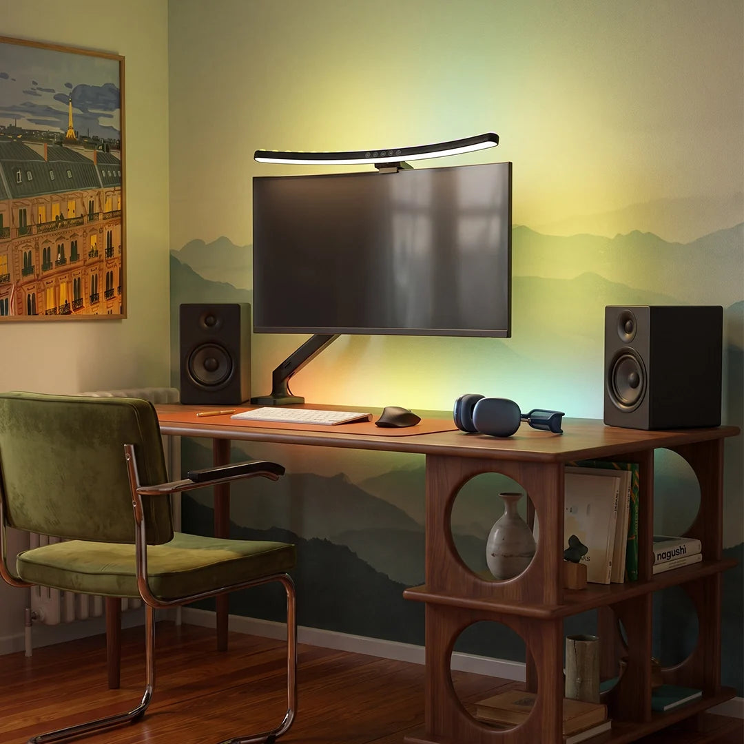 Black Modern Table Lamp Extended Curved Monitor Eye-Care LED Lamp
