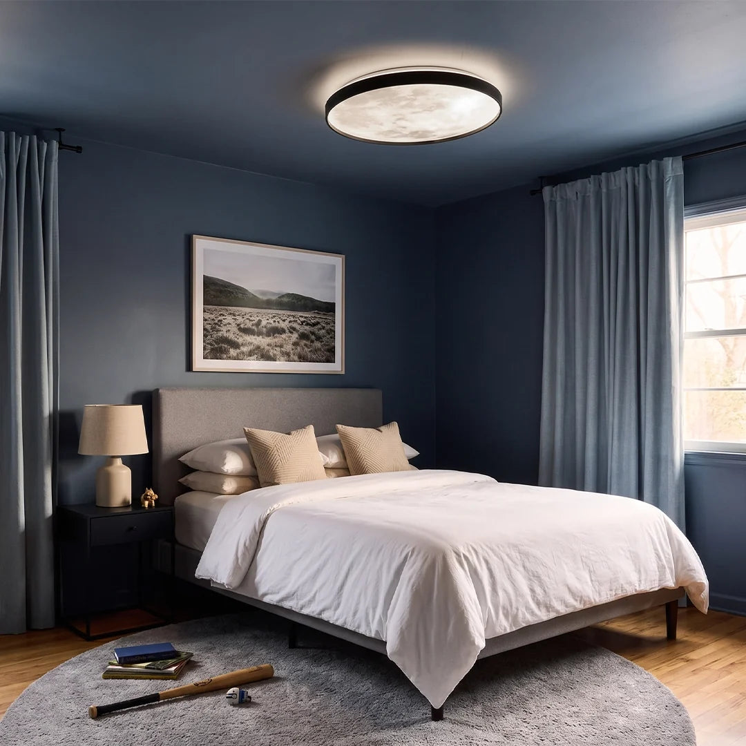Moon Ceiling Light Black Circular LED Modern Light