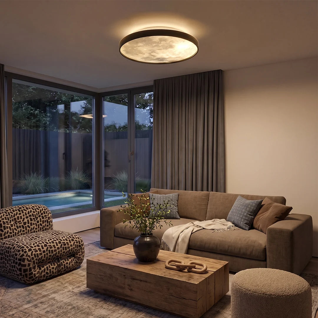 Moon Ceiling Light Black Circular LED Modern Light