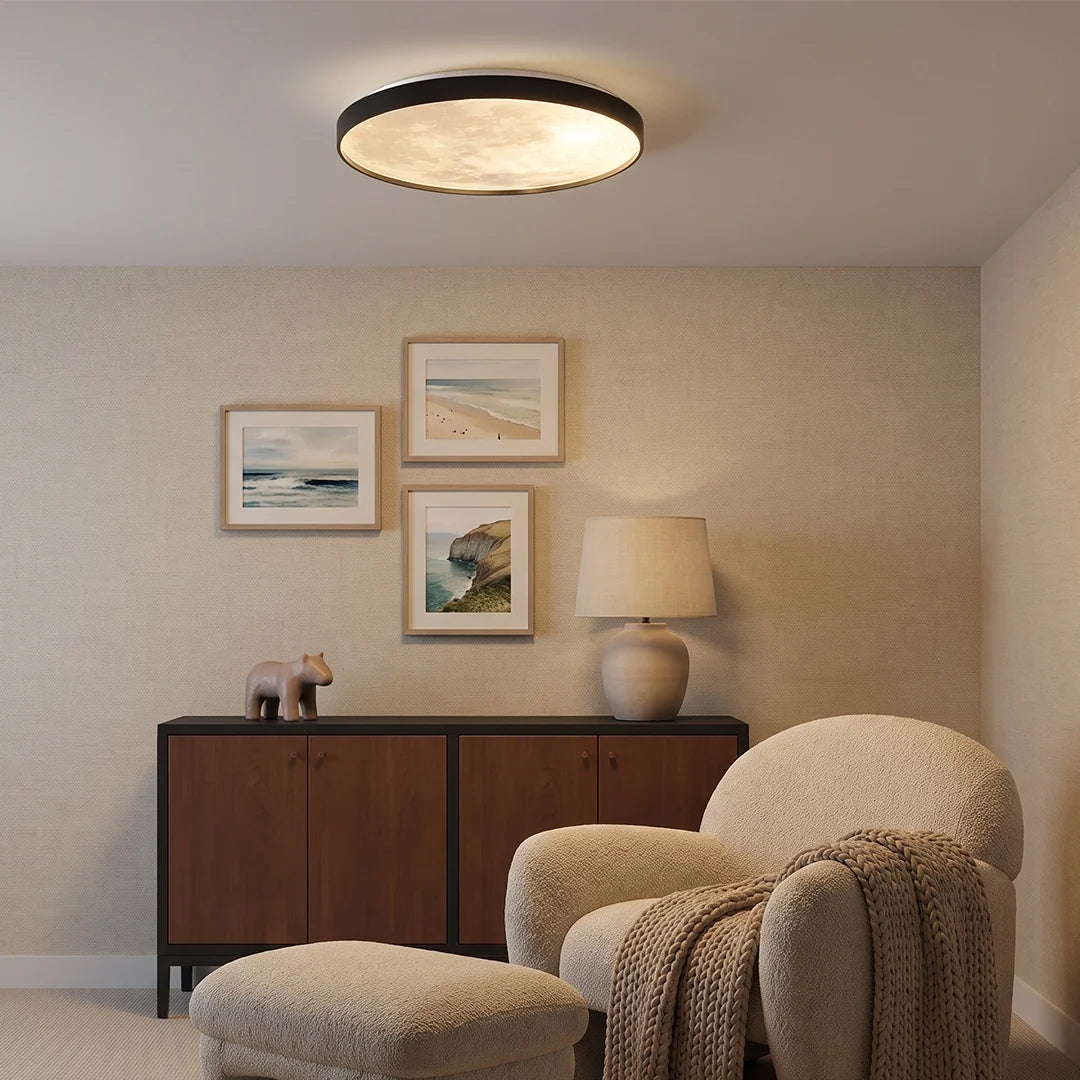 Moon Ceiling Light Black Circular LED Modern Light