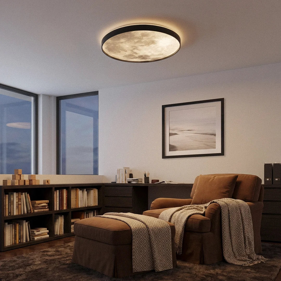 Moon Ceiling Light Black Circular LED Modern Light