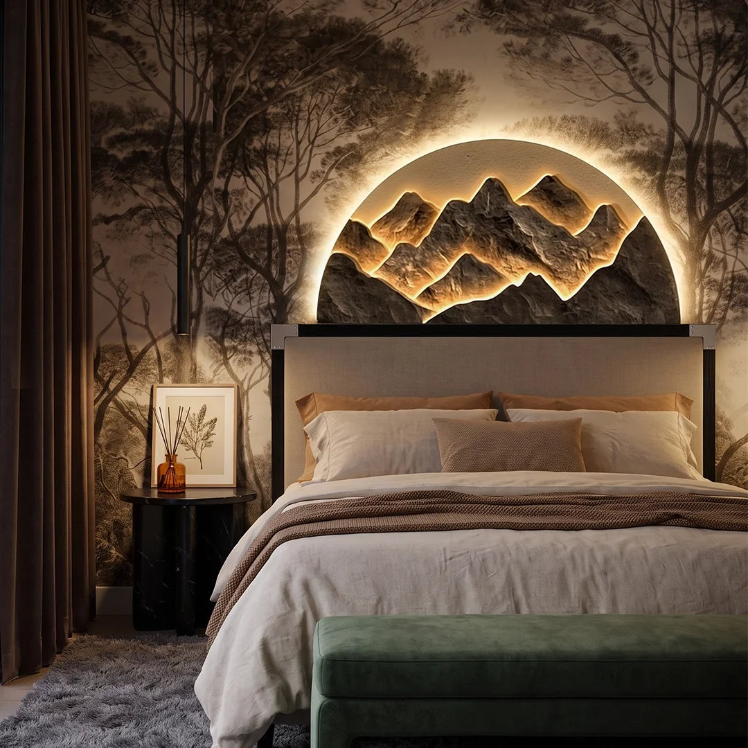 Mountain LED Wall Light Half‑circle Landscape LED Art Panel Lamp