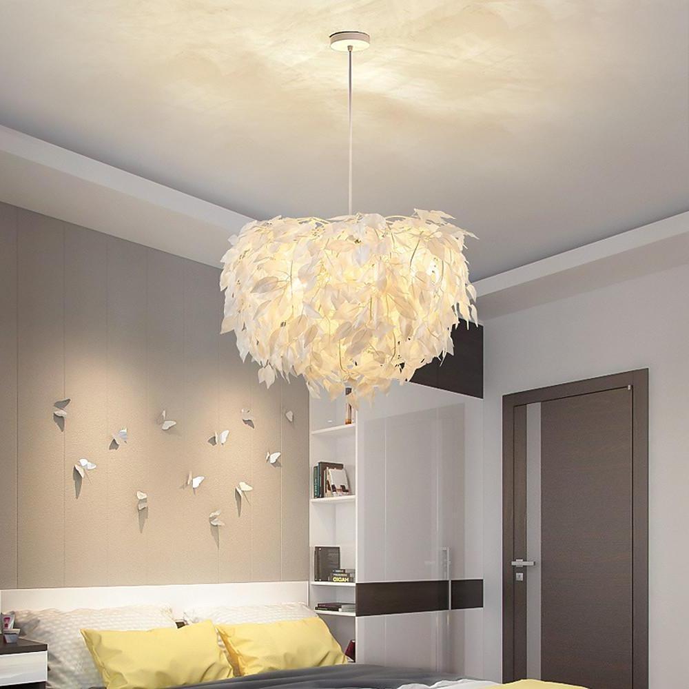 Modern Scandinavian Fabric Pendant Light– White & Gold, LED, Dimmable, 24''