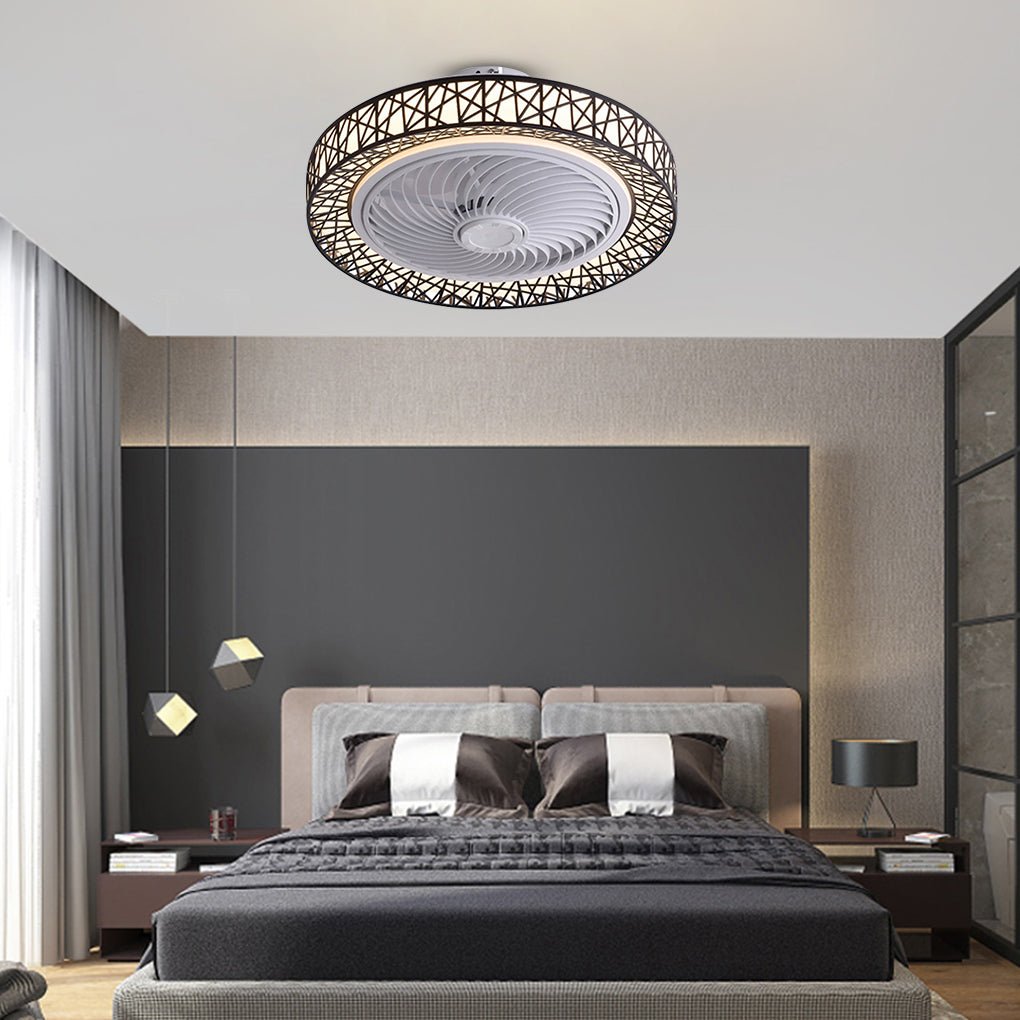 Nordic Hollow Minimalist Three-color Dimming Integrated Bladeless Ceiling Fan Lamp