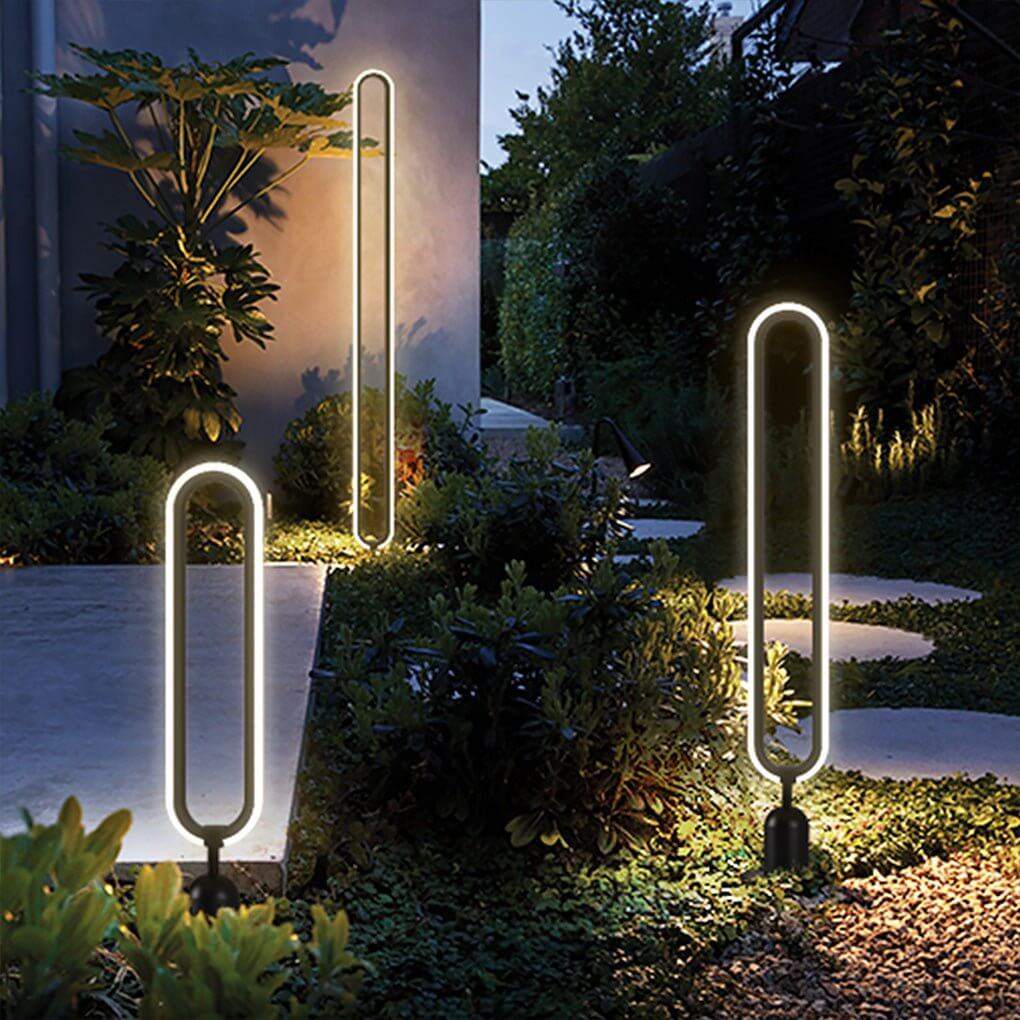 Sleek Black Oval Ring LED Solar Lights Modern Outdoor Minimalist Design