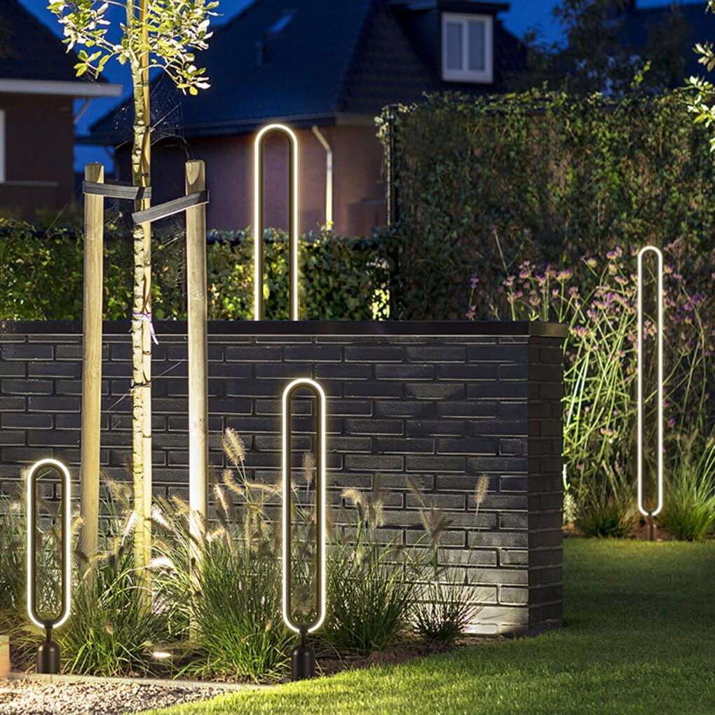 Sleek Black Oval Ring LED Solar Lights Modern Outdoor Minimalist Design