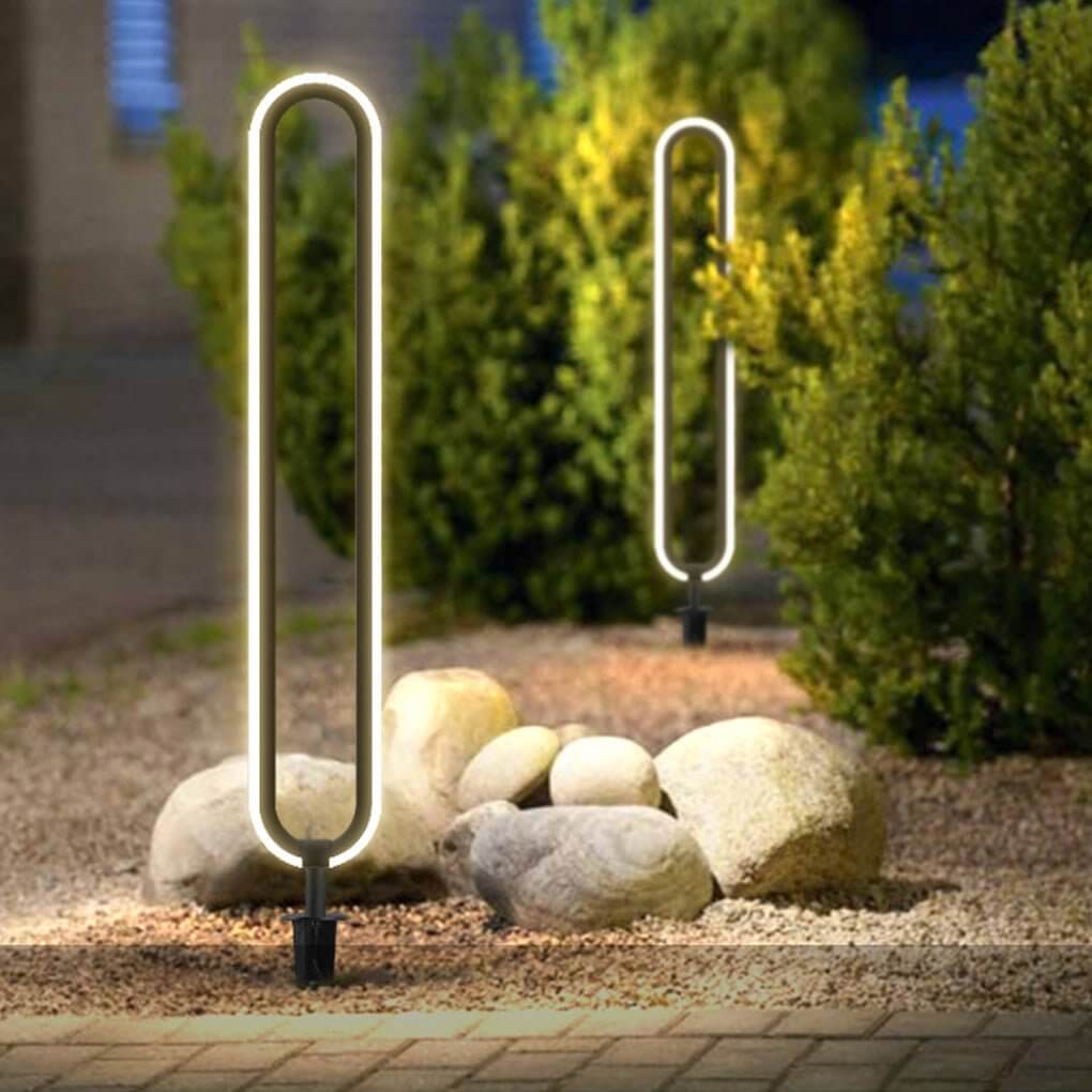 Sleek Black Oval Ring LED Solar Lights Modern Outdoor Minimalist Design