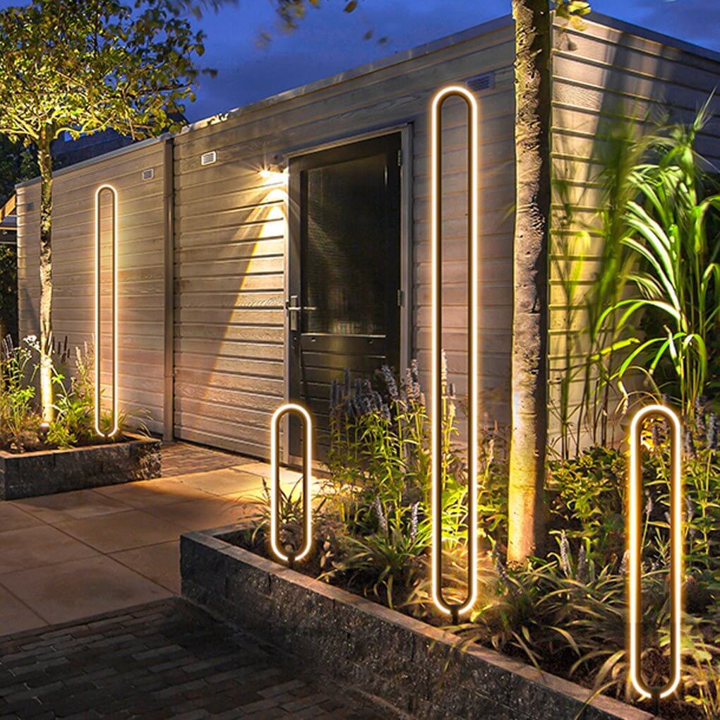 Sleek Black Oval Ring LED Solar Lights Modern Outdoor Minimalist Design