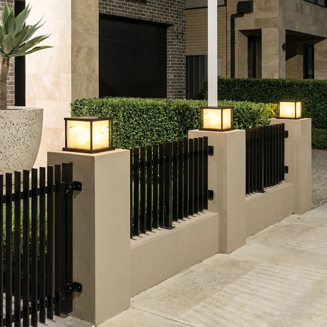 Outdoor Pillar Solar Lights Modern Faux Marble Light