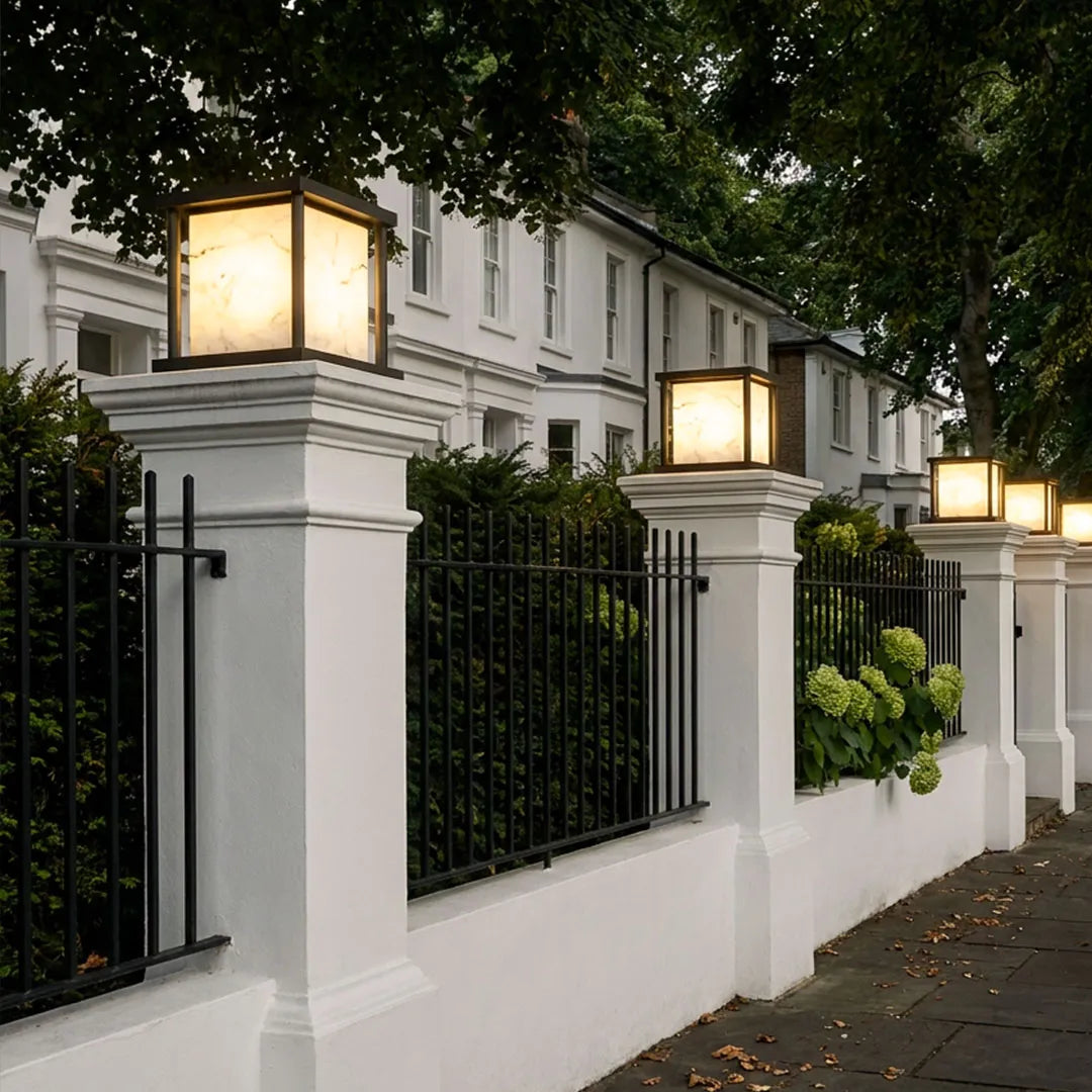 Outdoor Pillar Solar Lights Modern Faux Marble Light