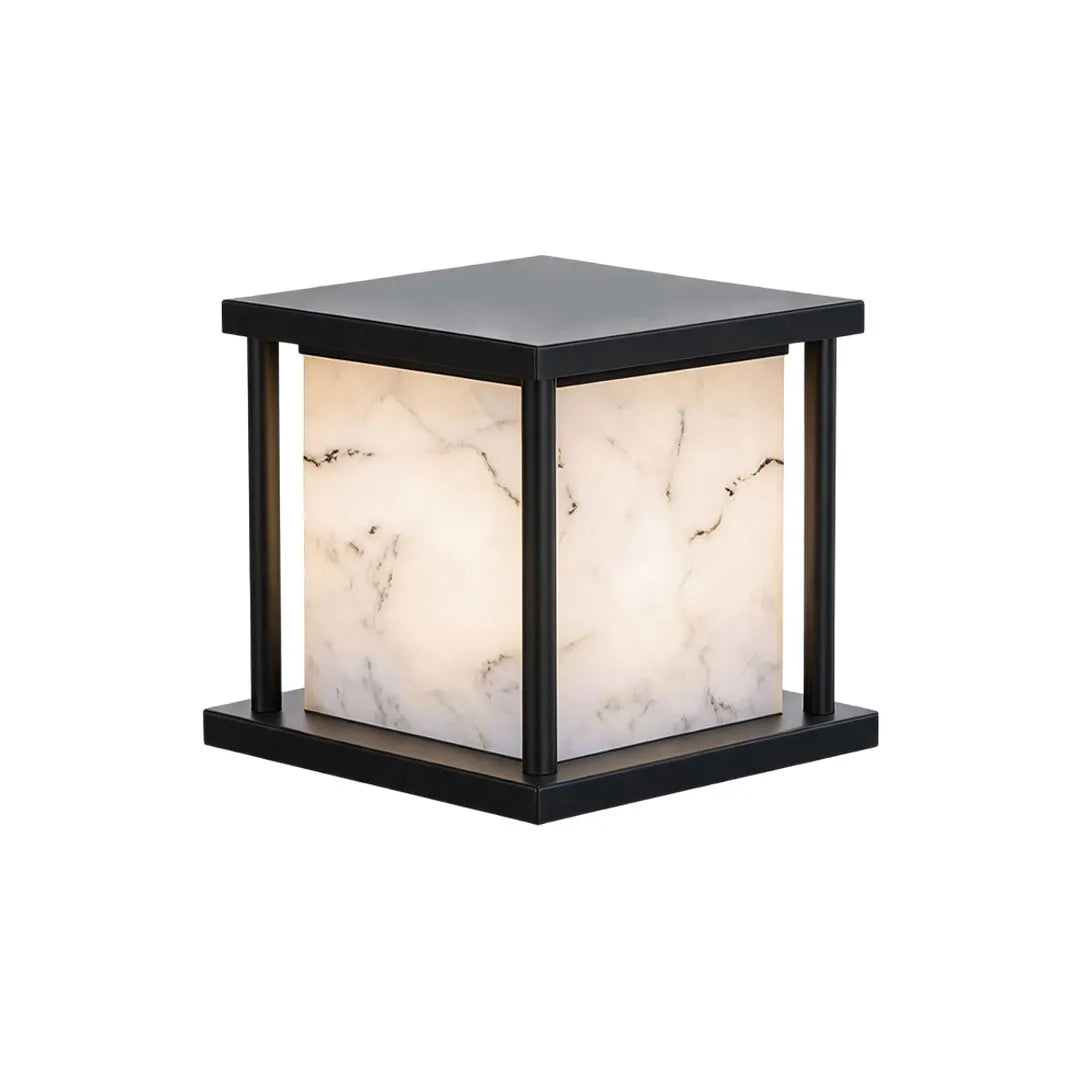 Outdoor Pillar Solar Lights Modern Faux Marble Light