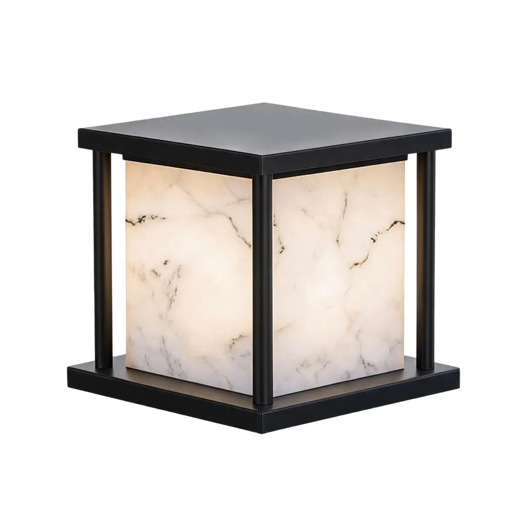 Outdoor Pillar Solar Lights Modern Faux Marble Light