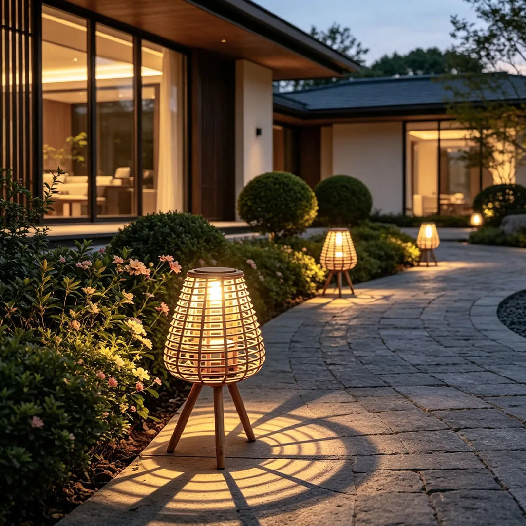 Outdoor Solar Floor Lamps Waterproof Woven Patio Lamps