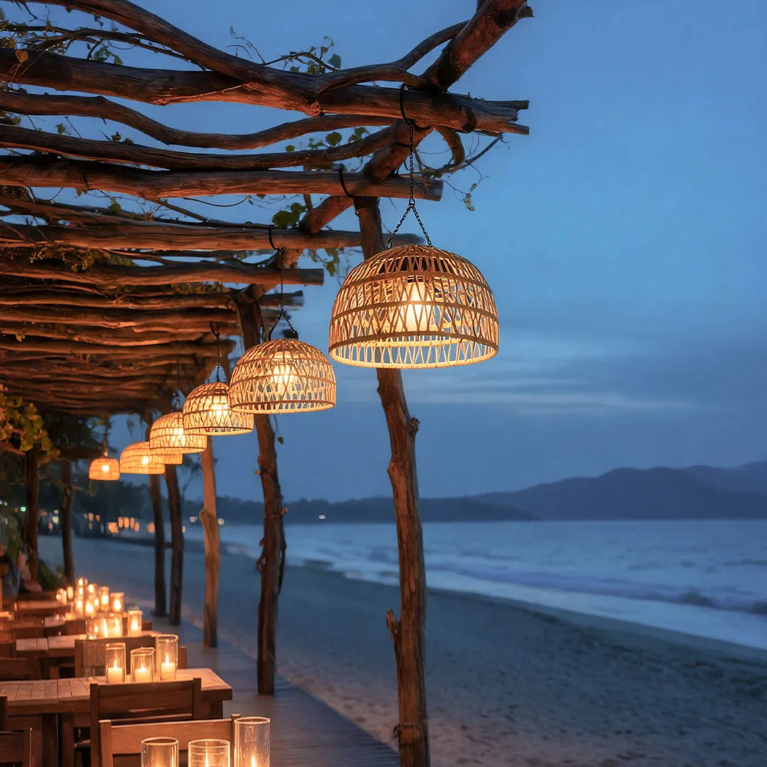 Outdoor Solar Pendant Light Modern Woven Floor Light