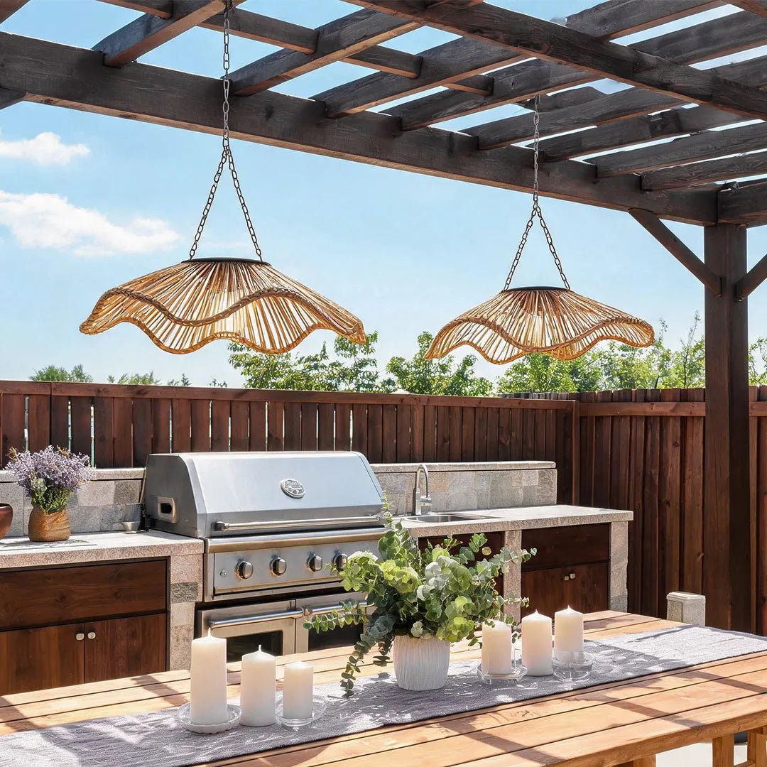 Outdoor Woven Pendant Light Modern Solar Ceiling Light
