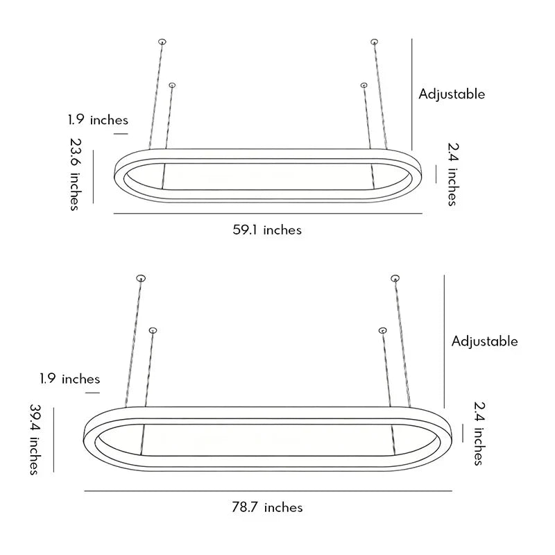 Oval Chandelier Modern Metal LED Office Ceiling Light