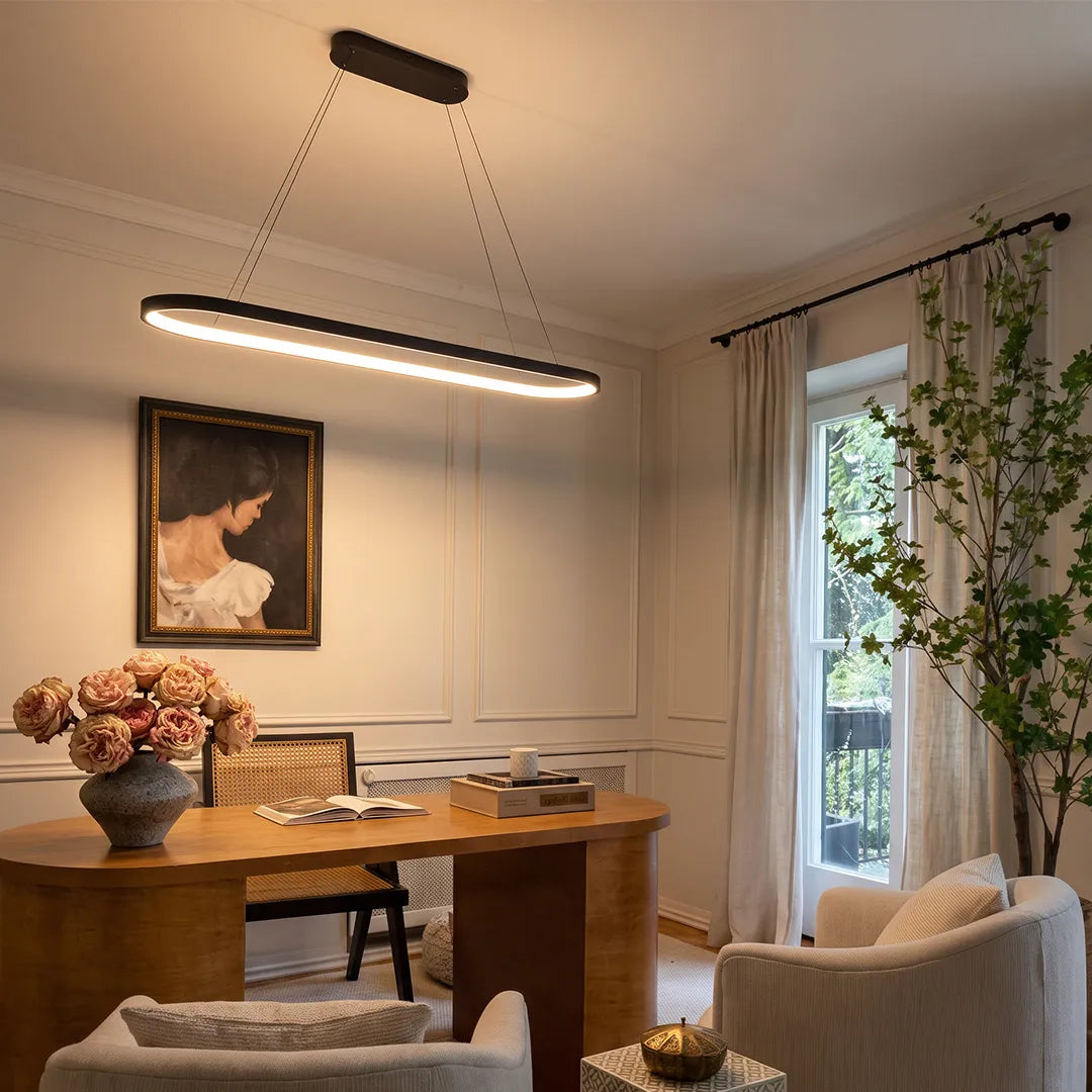 LED Oval Modern Black Pendant Light with Remote Control Artistic Pendant Light