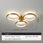 Three Light Flush Mount Ceiling Light LED Copper Modern Flush Mount Lighting