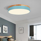 Circular Drum Flush Mount Light Metal Wood LED Ceiling Lights