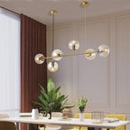 Nordic Linear Ceiling Lights Glass Globe 4/6 Heads Chandelier