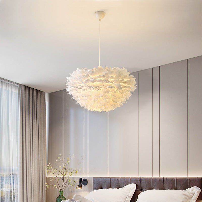 Pink Feather Pendant Light Elegant Modern Hanging Lamp for Living Room