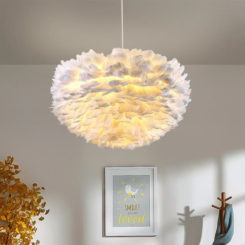 Pink Feather Pendant Light Elegant Modern Hanging Lamp for Living Room