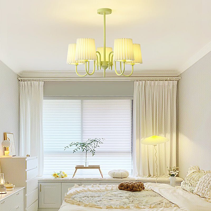 Pleated Fabric Retro Pastoral Green French Style Chandelier Hanging Lights